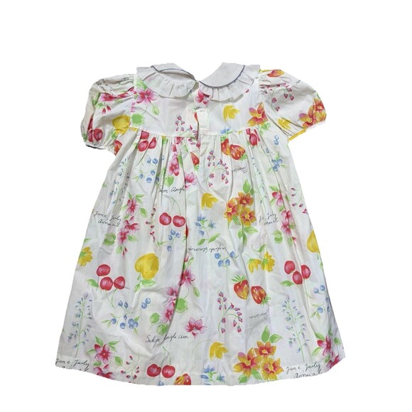 Vintage Girls Smocked Cherries White Floral Dress Peter Pan Sz 6x Easter Spring - Picture 2 of 3